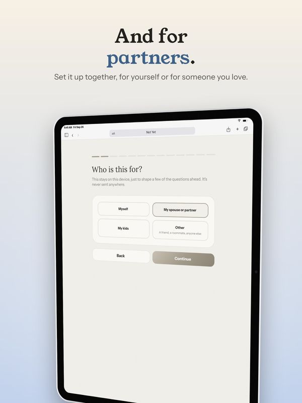 And for partners. The welcome guide asks who Not Yet is for.
