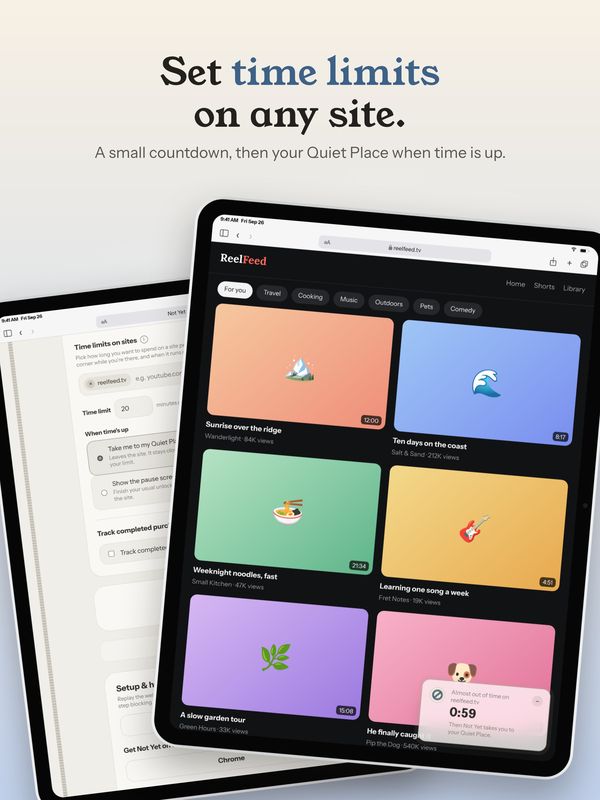 Set time limits on any site. A small countdown in the corner of a video site.