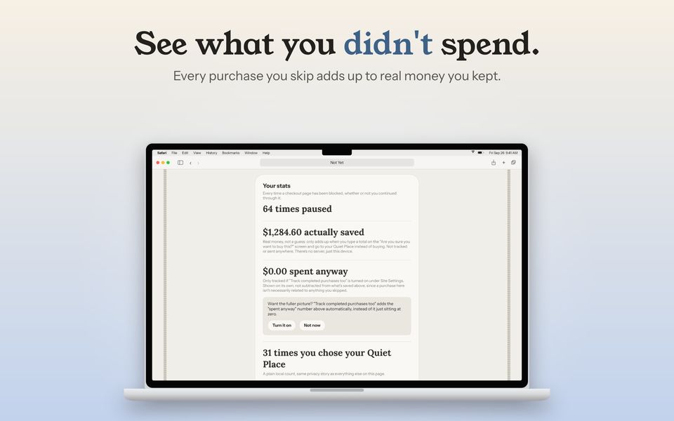 See what you didn't spend. Your stats, with the money you actually kept.