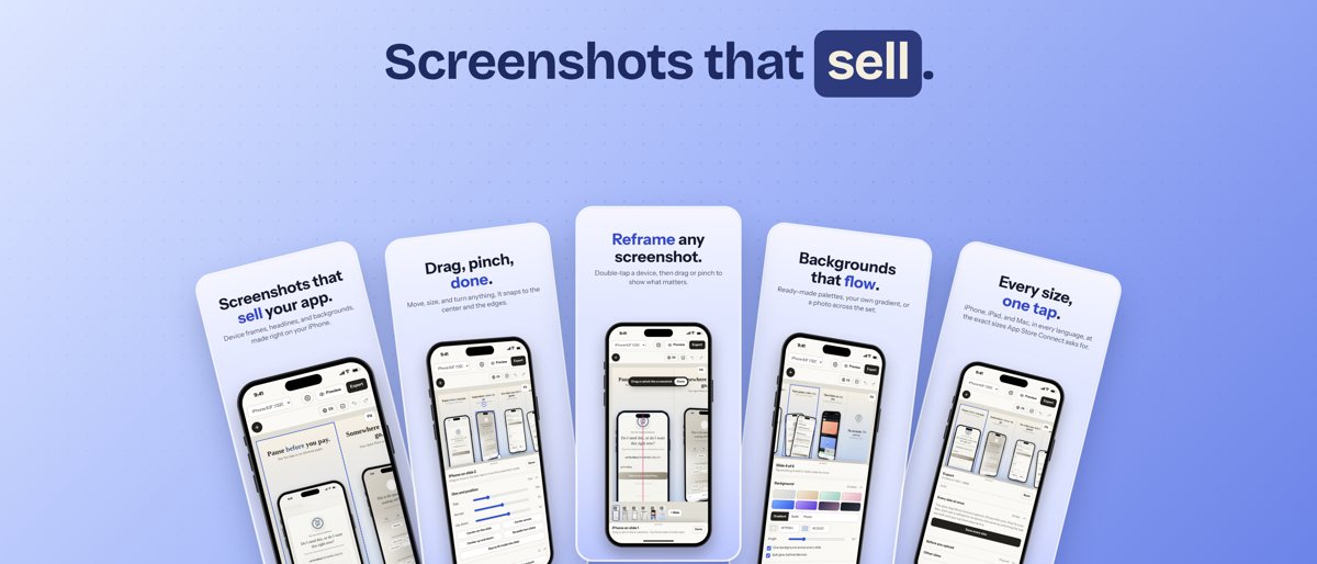 Shotstand's header: five of its own App Store screenshots fanned out under Screenshots that sell.