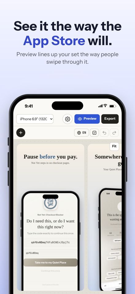 See it like the App Store does. Preview shows the set the way people swipe through it.